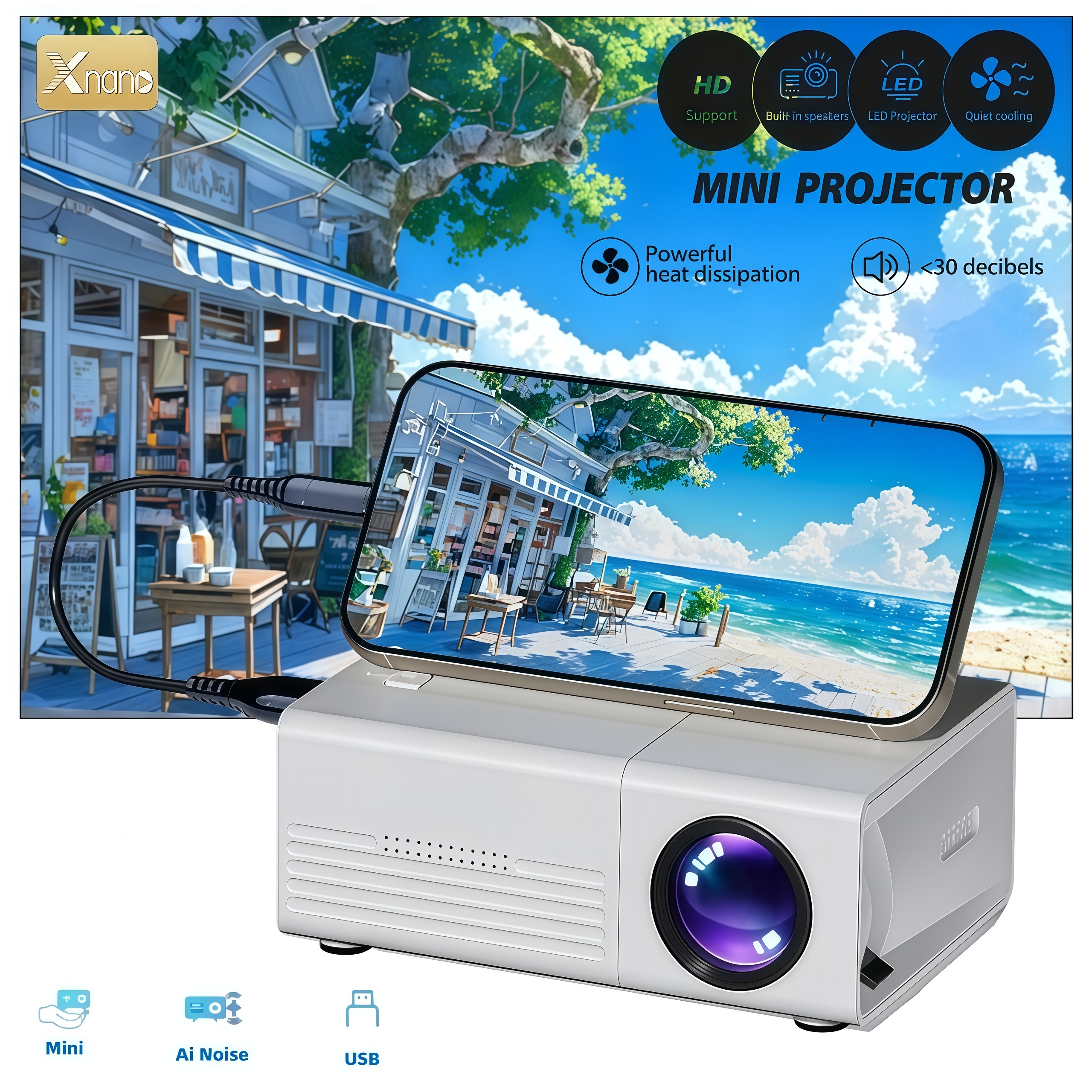Home Cinema Gaming - XNANO Mini Projector Portable 1080P Supported