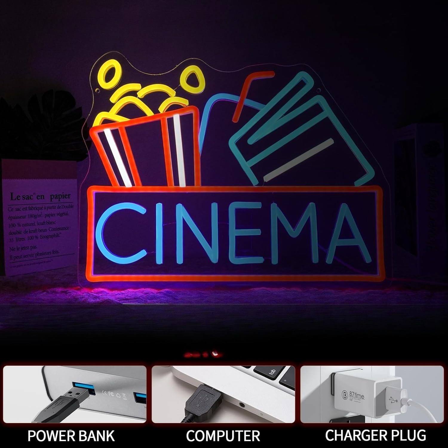 Cinema Neon Sign USB Powered L - Home Cinema Night บทวิจารณ์และราคา