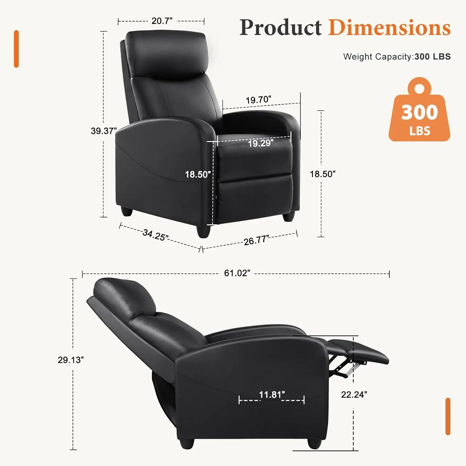 Recliner Chair PU Leather Recl - Home Cinema Furniture บทวิจารณ์และราคา